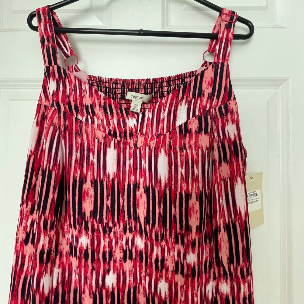 Sejour Pink Black Painted Ikat Print NWT Nordstrom Smocked Adjustable Maxi Dress